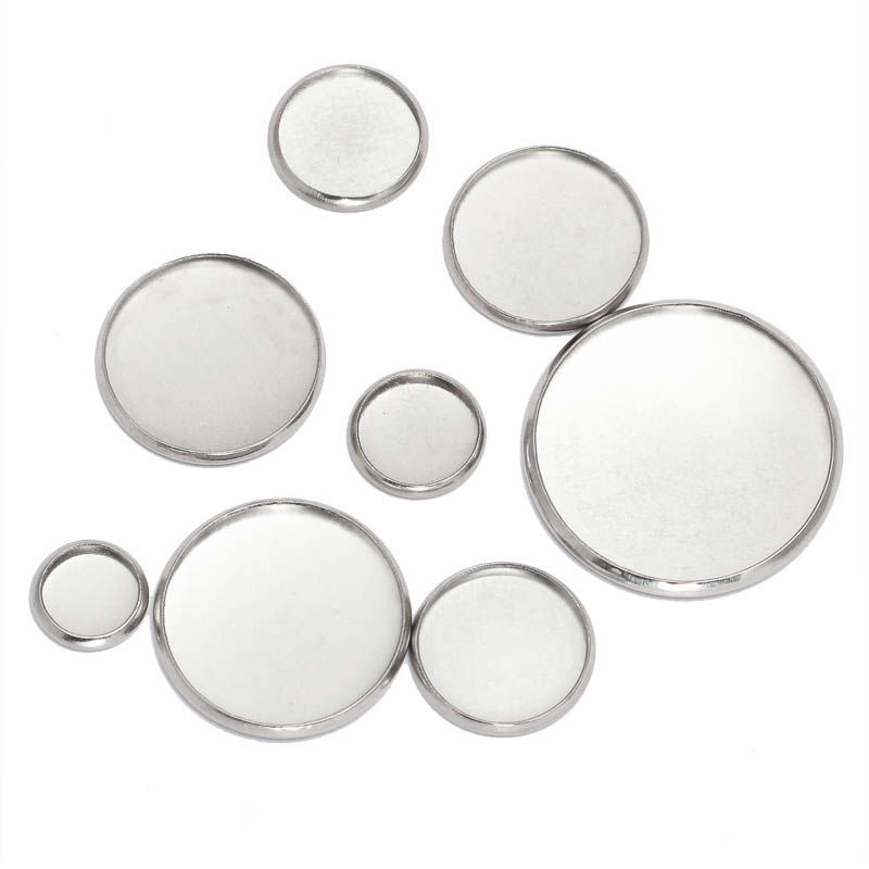 Bezels Set Pendant - Cabochons Ronds en Acier Inoxydable, 20